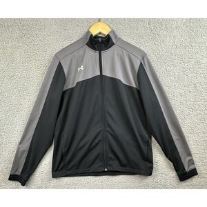 Under Armour Track Jacket Women Large Black Gray Loose Full Zip Training Running